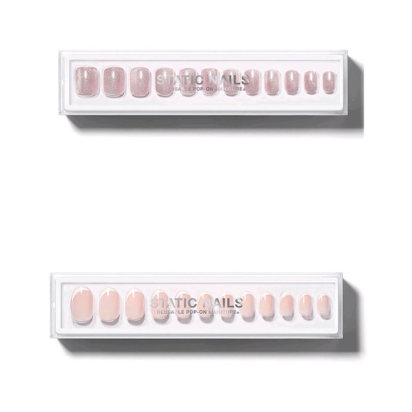 Set of 2 Static Nails in Curved Round French and Velvet Pink Square - Picture 1 of 8